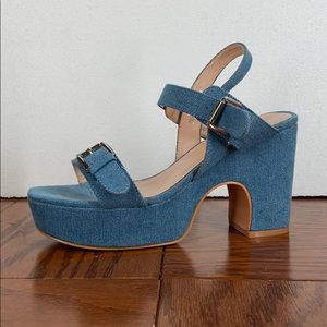 Denim platform heeled sandals